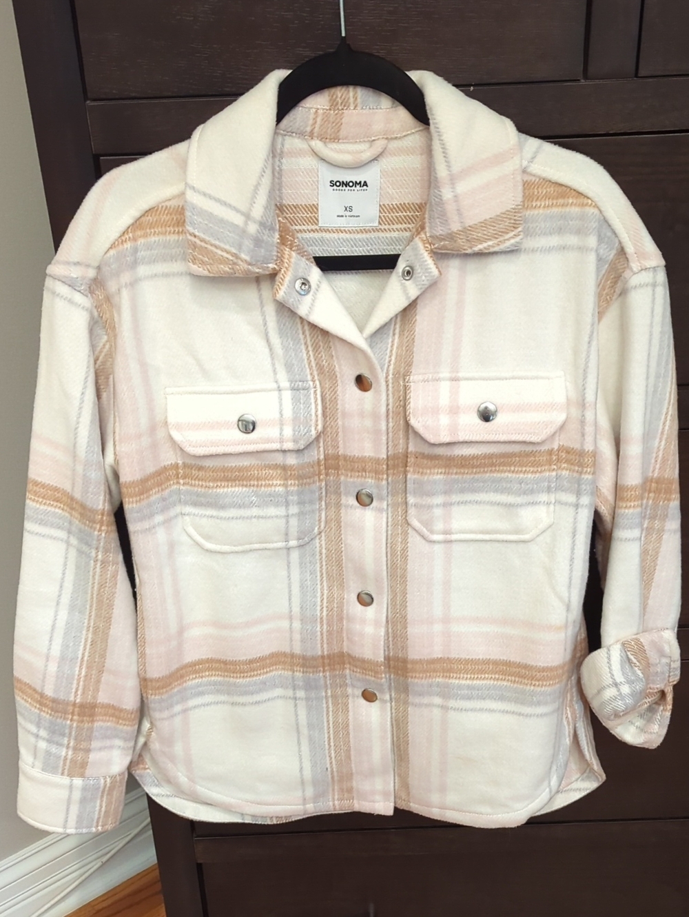Sonoma Cream, Tan & Soft Pink Plaid Shacket
